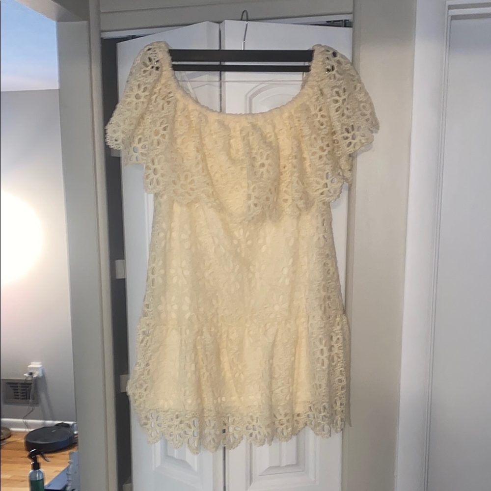 Cream Lace Off-Shoulder Dress